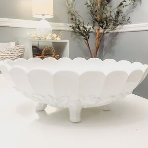 Vintage Indiana White Milk Glass Oval Footed Garland Fruit Bowl